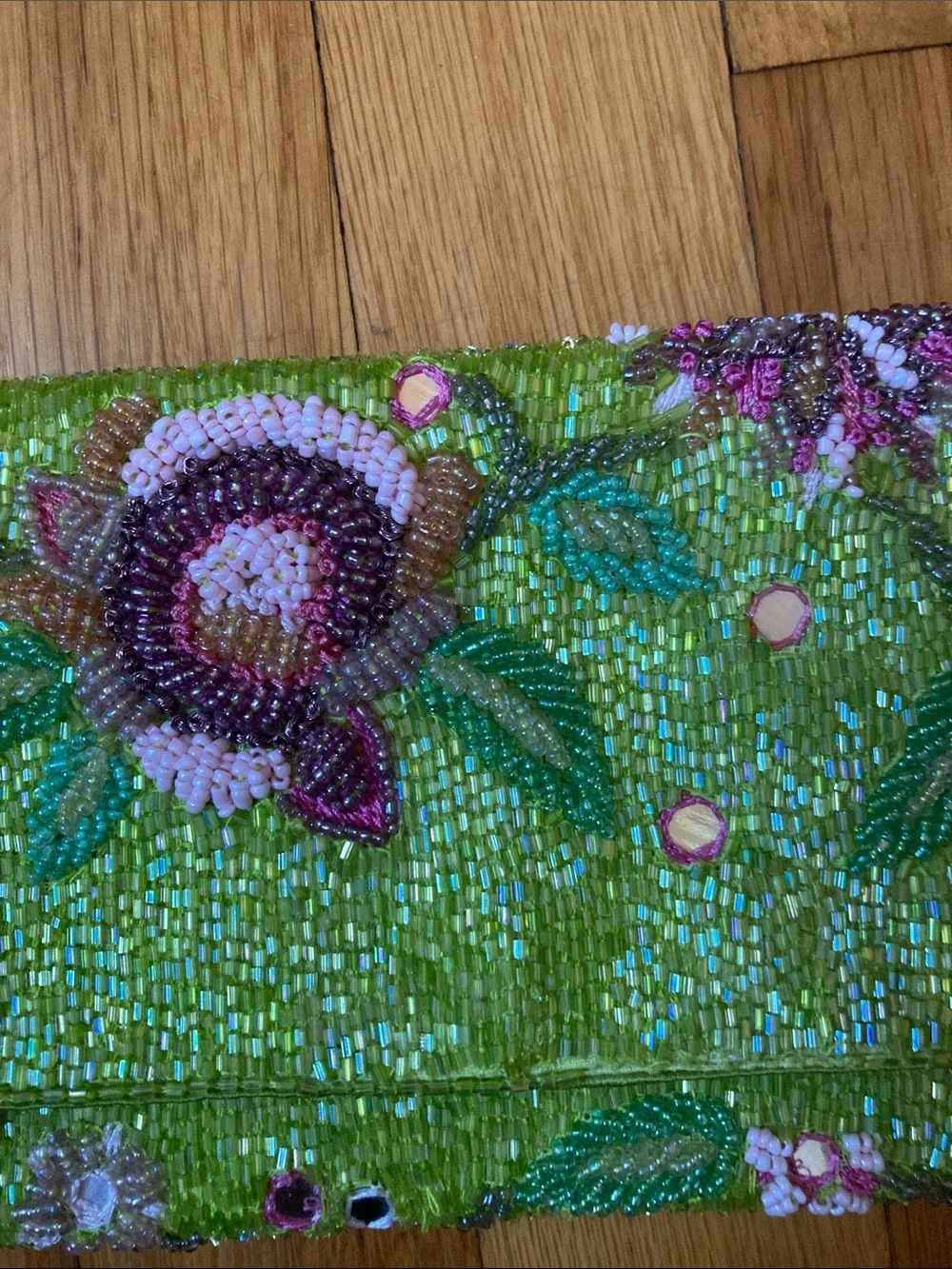 VTG Accessorize Beaded Lime Green Floral Clutch